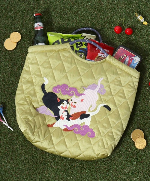HOUSTON(ヒューストン)の「HOUSTON(ヒューストン)NYLON MARKET BAG/猫刺繍ナイロンマーケットバッグ レディース メンズ ユニセックス(トートバッグ・レディース・オリーブ/ブルー系その他/ピンク/ライトピンク/ダークグリーン/イエロー・FREE)」の5枚目の写真