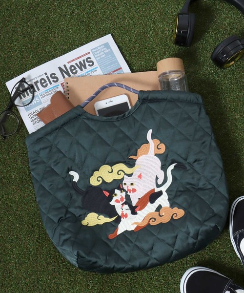 HOUSTON(ヒューストン)の「HOUSTON(ヒューストン)NYLON MARKET BAG/猫刺繍ナイロンマーケットバッグ レディース メンズ ユニセックス(トートバッグ・レディース・オリーブ/ブルー系その他/ピンク/ライトピンク/ダークグリーン/イエロー・FREE)」の2枚目の写真