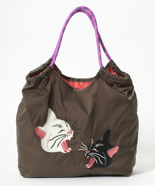 HOUSTON(ヒューストン)の「HOUSTON(ヒューストン)NYLON MARKET BAG/猫刺繍ナイロンマーケットバッグ レディース メンズ ユニセックス(トートバッグ・レディース・オリーブ/ブルー系その他/ピンク/ライトピンク/ダークグリーン/イエロー・FREE)」の10枚目の写真