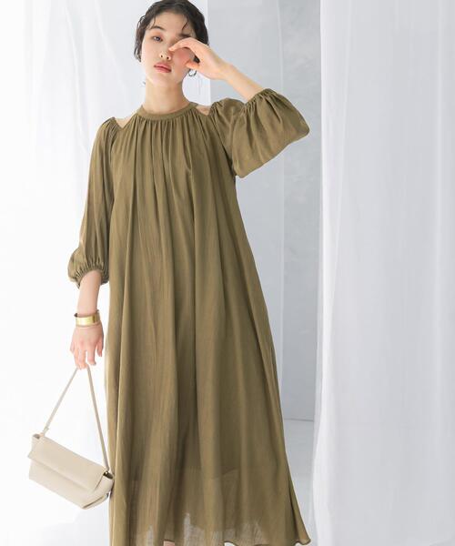 【極美品】マイラン 2WAYオフショルダーワンピース リネン 近年モデル S NANO universe ワンピース 2wayシャーリングオフショルダーワンピース