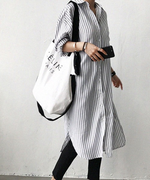 SallyLunn(サリーラン)の「ストライプシャツワンピース(シャツ/ブラウス・レディース・ホワイト/ブルー・LARGE/MEDIUM)」の7枚目の写真