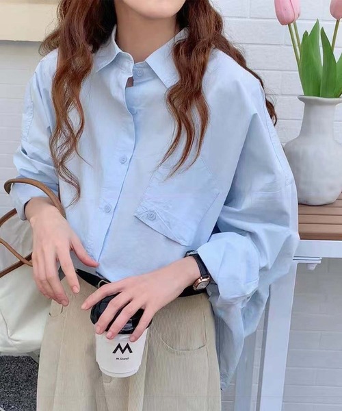 aimoha(アイモハ)の「コットンボタンアップシャツ(シャツ/ブラウス・レディース・イエロー/ブルー/ライトベージュ/グリーン・FREE)」の1枚目の写真