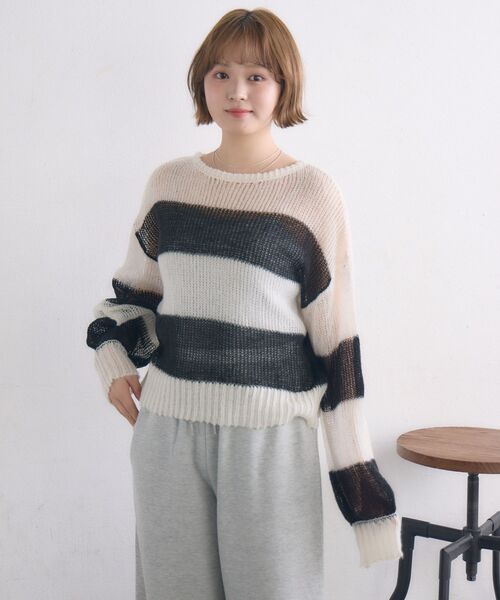 RETRO GIRL(レトロガール)の「モヘアボーダーNT(ニット/セーター・レディース・ブルー系その他3/オレンジ系その他3/ブラック系その他3・FREE)」の8枚目の写真