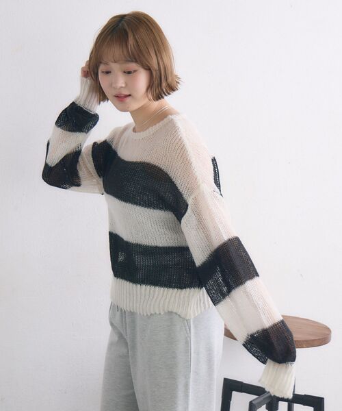 RETRO GIRL(レトロガール)の「モヘアボーダーNT(ニット/セーター・レディース・ブルー系その他3/オレンジ系その他3/ブラック系その他3・FREE)」の10枚目の写真