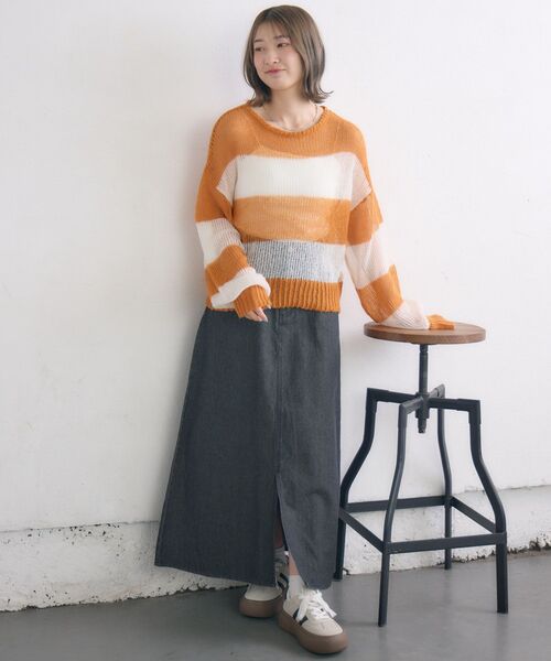 RETRO GIRL(レトロガール)の「モヘアボーダーNT(ニット/セーター・レディース・ブルー系その他3/オレンジ系その他3/ブラック系その他3・FREE)」の12枚目の写真