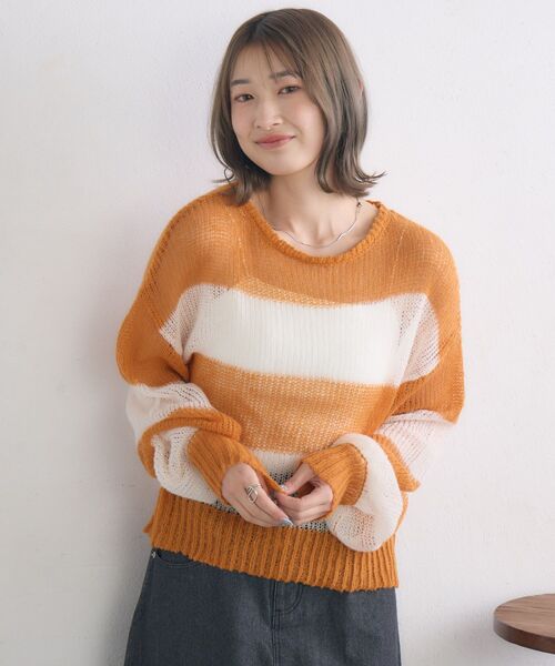 RETRO GIRL(レトロガール)の「モヘアボーダーNT(ニット/セーター・レディース・ブルー系その他3/オレンジ系その他3/ブラック系その他3・FREE)」の16枚目の写真