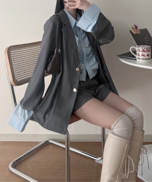 nemne store（ネンネストア）の「《Delfy》バックリボンジャケット セットアップ可能（テーラードジャケット・レディース・ブラック系/アイボリー/ライトグレー/ピンク系・SMALL/MEDIUM）」の3枚目の写真