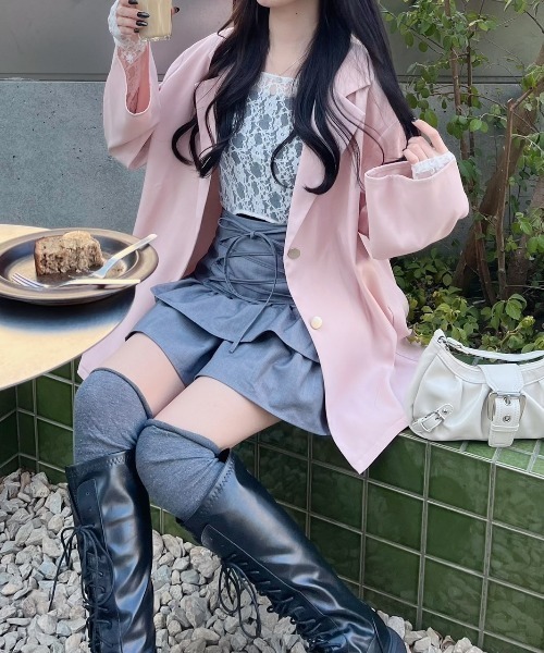 nemne store（ネンネストア）の「《Delfy》バックリボンジャケット セットアップ可能（テーラードジャケット・レディース・ブラック系/アイボリー/ライトグレー/ピンク系・SMALL/MEDIUM）」の11枚目の写真