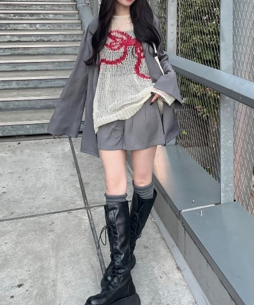 nemne store（ネンネストア）の「《Delfy》バックリボンジャケット セットアップ可能（テーラードジャケット・レディース・ブラック系/アイボリー/ライトグレー/ピンク系・SMALL/MEDIUM）」の16枚目の写真