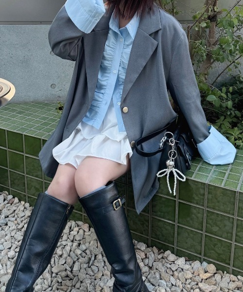 nemne store（ネンネストア）の「《Delfy》バックリボンジャケット セットアップ可能（テーラードジャケット・レディース・ブラック系/アイボリー/ライトグレー/ピンク系・SMALL/MEDIUM）」の12枚目の写真