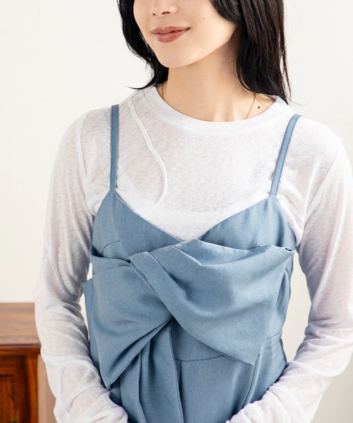 MILLION CARATS(ミリオンカラッツ)の「女性らしさとモード感を兼ね備えたクロスリボンオーバーオール(サロペット/オーバーオール・レディース・サックスブルー/ブラック/ベージュ・FREE)」の9枚目の写真