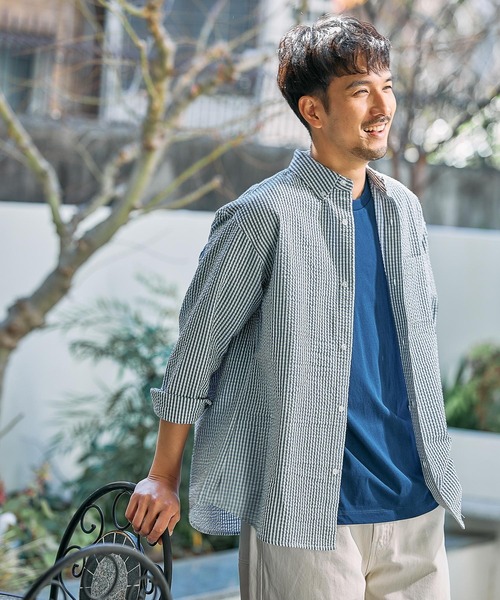 FOUND GOOD（ファウンドグッド）の「シアサッカーシャツ（シャツ/ブラウス・メンズ・グレー系/レッド系/ブラック/ブルー系/グレー系1・M/S/XL/L）」の2枚目の写真