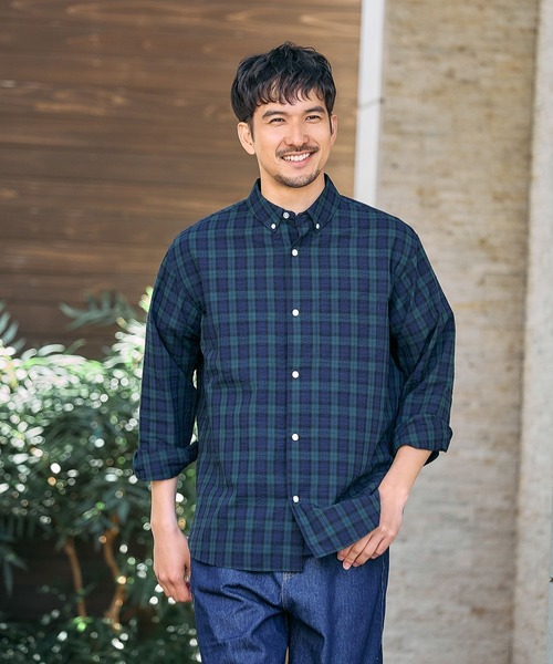 FOUND GOOD（ファウンドグッド）の「シアサッカーシャツ（シャツ/ブラウス・メンズ・グレー系/レッド系/ブラック/ブルー系/グレー系1・M/S/XL/L）」の3枚目の写真