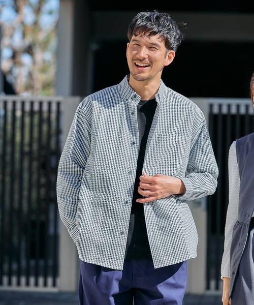 FOUND GOOD（ファウンドグッド）の「シアサッカーシャツ（シャツ/ブラウス・メンズ・グレー系/レッド系/ブラック/ブルー系/グレー系1・M/S/XL/L）」の7枚目の写真