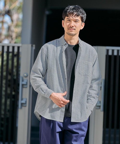 FOUND GOOD（ファウンドグッド）の「シアサッカーシャツ（シャツ/ブラウス・メンズ・グレー系/レッド系/ブラック/ブルー系/グレー系1・M/S/XL/L）」の8枚目の写真