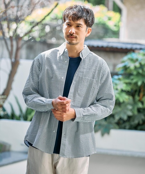 FOUND GOOD（ファウンドグッド）の「シアサッカーシャツ（シャツ/ブラウス・メンズ・グレー系/レッド系/ブラック/ブルー系/グレー系1・M/S/XL/L）」の11枚目の写真