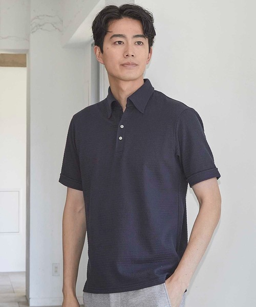 UNION STATION(ユニオンステーション)の「カットサッカースキッパーポロシャツ(Tシャツ/カットソー・メンズ・ネイビー/ホワイト/ピンク・M/L/LL)」の9枚目の写真