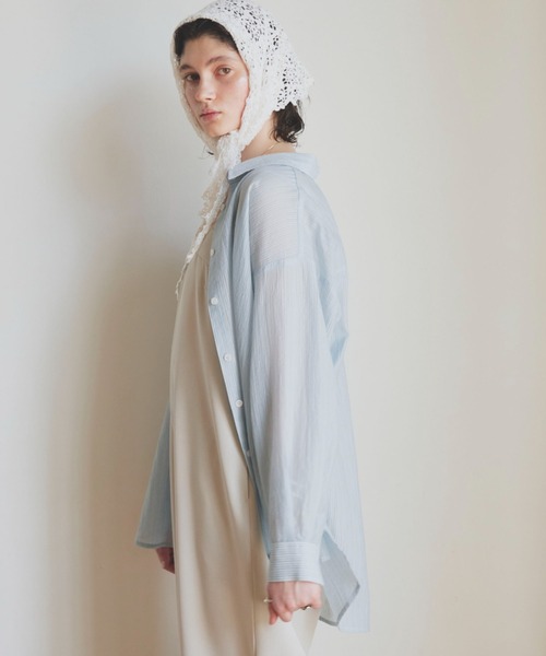 Doux archives（ドゥアルシーヴ）の「シアーストライプカシュクールシャツ（シャツ/ブラウス・レディース・ピンク/オフホワイト/ブルー・FREE）」の14枚目の写真