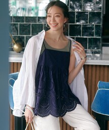 ブラウス シャツ レギュラーフィットブラウス コットンエンブロイダリー プリーツディテール レディース trim_ofcrs_item4f8287c6d6b911e