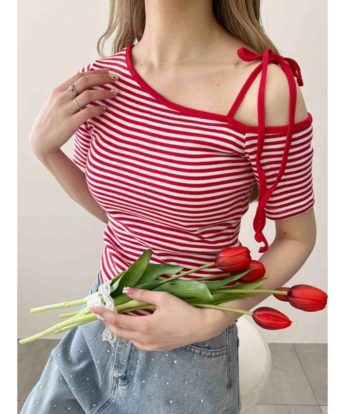 WC(ダブル シー)の「ボーダーワンショルT(Tシャツ/カットソー・レディース・ブラック/レッド・FREE)」の2枚目の写真