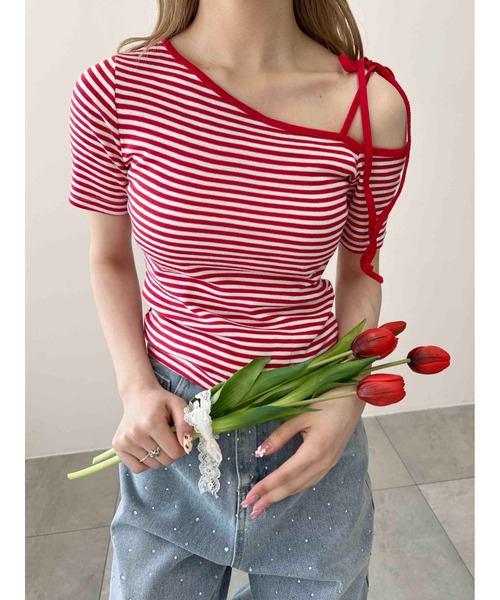 WC(ダブル シー)の「ボーダーワンショルT(Tシャツ/カットソー・レディース・ブラック/レッド・FREE)」の12枚目の写真