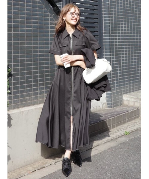 リエンダ バストフレアワンピース ブラック S 試着のみ AKB48 千葉恵里さん着用】バストフレアワンピース 半袖 夏服