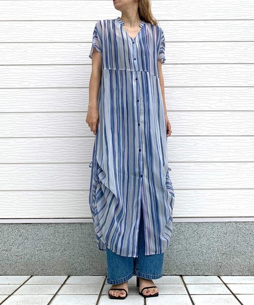 Sfera::ワンピース:L[RESALE] ZUCCa / S エスニックフラワージャージィー / ワンピース(M blue