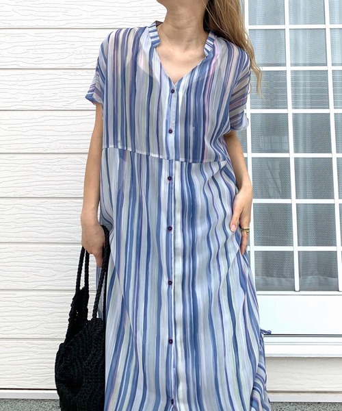 Q(キュー)の「ニュアンスプリントスキッパーワンピース(ワンピース・レディース・ブラウン系その他/ブルー系その他・MEDIUM)」の16枚目の写真