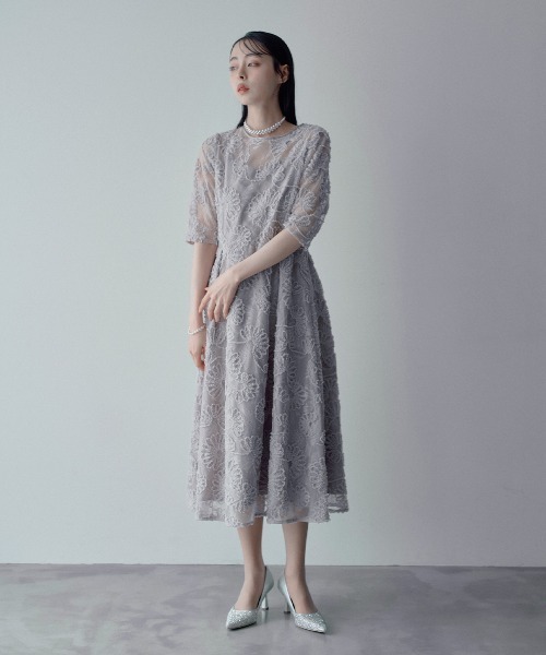 haremode（ハレモード）の「アーチ刺繍レースドレス（ドレス・レディース・グレー/ベージュ/ブラック・M/S）」の4枚目の写真