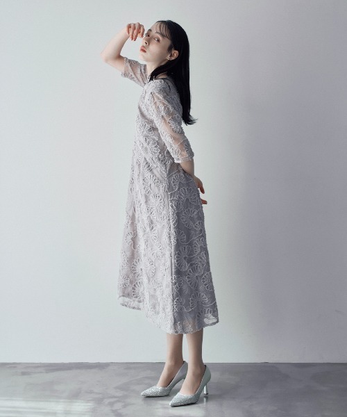 haremode（ハレモード）の「アーチ刺繍レースドレス（ドレス・レディース・グレー/ベージュ/ブラック・M/S）」の6枚目の写真