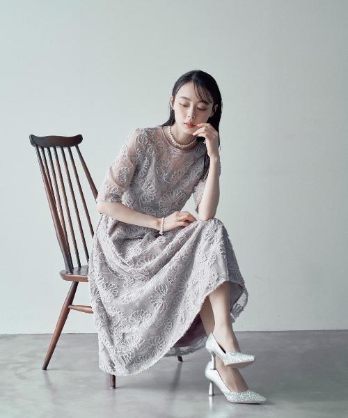 アーチ刺繍レース パーティードレス オケージョンドレス（ドレス