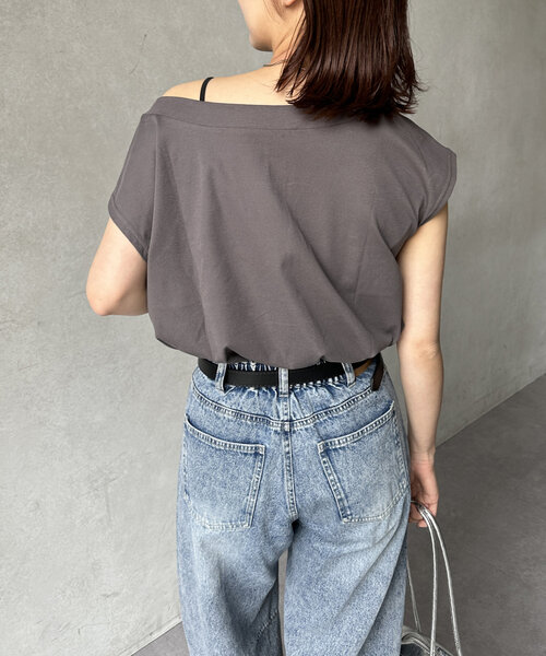 Thevon（ゼボン）の「刺繍ロゴボートネックフレンチT（Tシャツ/カットソー・レディース・チャコールグレー/オフホワイト/ブラウン・FREE）」の22枚目の写真