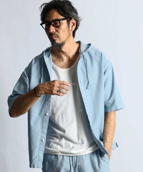 The DUFFER of ST.GEORGE(ザダファーオブセントジョージ)の「UNCUT CORDUROY S/S SHIRT PARKA:セットアップ アンカットコーデュロイ 半袖シャツパーカー(シャツ/ブラウス・メンズ・ライトブルー/ブラック・LARGE/MEDIUM/X-LARGE)」の2枚目の写真