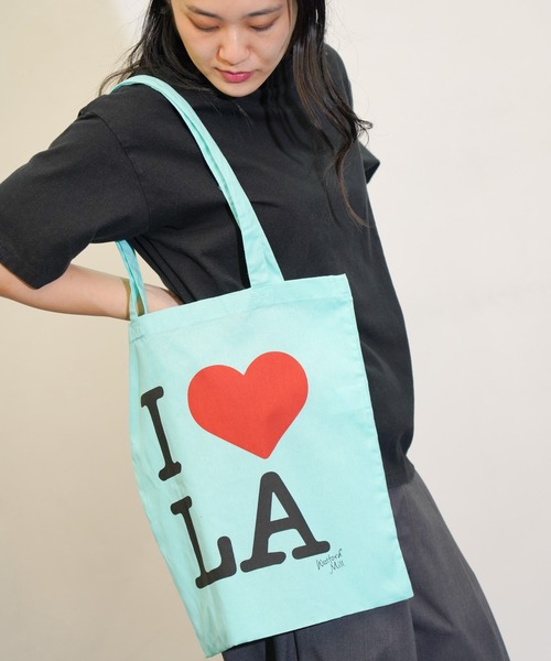 THRIFTY LOOK(スリフティールック)の「THRIFTY LOOK / スリフティールック "I LOVE LA" COTTON TOTE BAG グラフィック トートバッグ(トートバッグ・メンズ・ピンク/ミント/ライトパープル・ONE SIZE)」の1枚目の写真