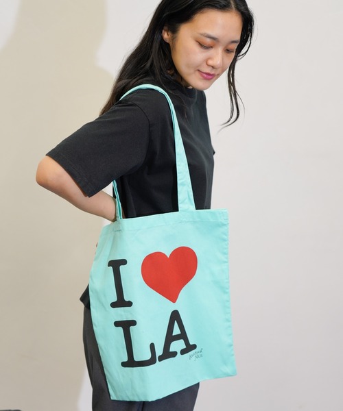 THRIFTY LOOK(スリフティールック)の「THRIFTY LOOK / スリフティールック "I LOVE LA" COTTON TOTE BAG グラフィック トートバッグ(トートバッグ・メンズ・ピンク/ミント/ライトパープル・ONE SIZE)」の4枚目の写真