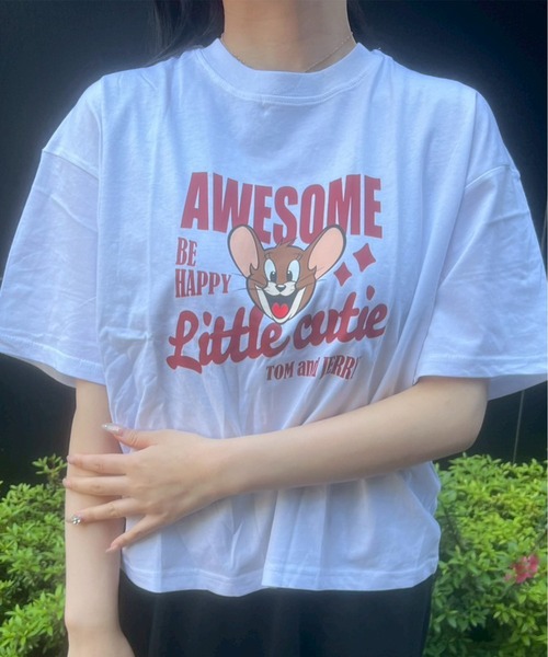 Tom&Jerry(トムアンドジェリー)の「【TOM & JERRY/トムとジェリー】天竺 プリント WIDEシルエット 半袖Tシャツ(Tシャツ/カットソー・レディース・ブラック/サックスブルー/オレンジ/オフホワイト/ホワイト系1/ブルー系/グリーン/モカ・M/L)」の1枚目の写真