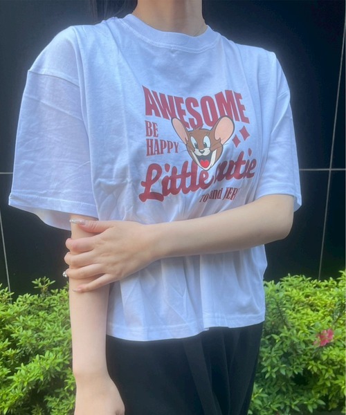 Tom&Jerry(トムアンドジェリー)の「【TOM & JERRY/トムとジェリー】天竺 プリント WIDEシルエット 半袖Tシャツ(Tシャツ/カットソー・レディース・ブラック/サックスブルー/オレンジ/オフホワイト/ホワイト系1/ブルー系/グリーン/モカ・M/L)」の9枚目の写真
