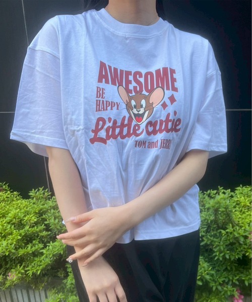 Tom&Jerry(トムアンドジェリー)の「【TOM & JERRY/トムとジェリー】天竺 プリント WIDEシルエット 半袖Tシャツ(Tシャツ/カットソー・レディース・ブラック/サックスブルー/オレンジ/オフホワイト/ホワイト系1/ブルー系/グリーン/モカ・M/L)」の10枚目の写真