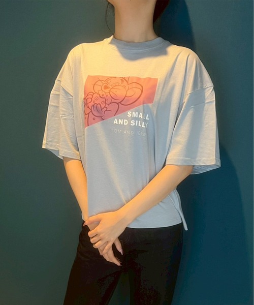 Tom&Jerry(トムアンドジェリー)の「【TOM & JERRY/トムとジェリー】天竺 プリント WIDEシルエット 半袖Tシャツ(Tシャツ/カットソー・レディース・ブラック/サックスブルー/オレンジ/オフホワイト/ホワイト系1/ブルー系/グリーン/モカ・M/L)」の13枚目の写真