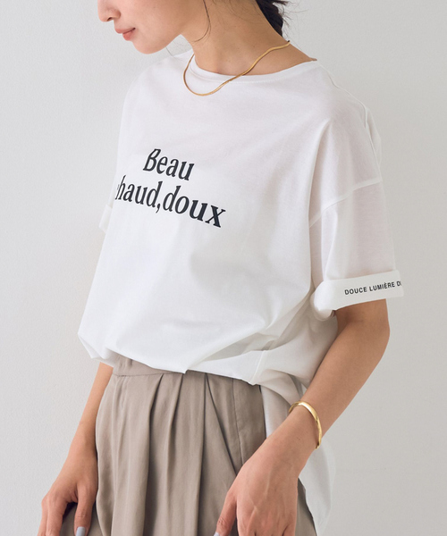 Rouge vif Anna(ルージュヴィフアンナ)の「ターンバックロゴTシャツ(Tシャツ/カットソー・レディース・パープル/チャコールグレー・フリー)」の2枚目の写真