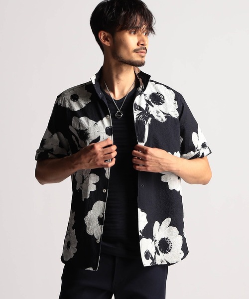 Chloe シルク半袖シャツ 花柄 ブラウン パープル Chloe シルク半袖シャツ 花柄 ブラウン パープル