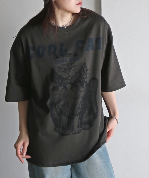 COURO(コウロ)の「クールアニマルプリントTシャツ(Tシャツ/カットソー・レディース・オートミール/チャコールグレー/ホワイト系/ライトグレー系/ホワイト/チャコール・M/XL/L)」の4枚目の写真