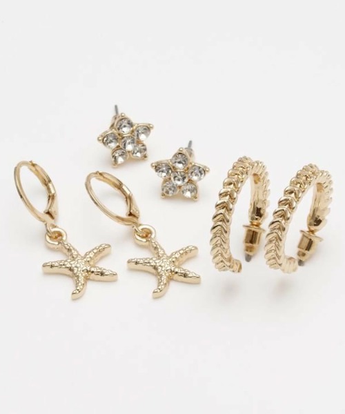 AMINA COLLECTION(アミナコレクション)の「Kahiko/カヒコ ピアス プルメマイレ 3組セット 4CBZ5104(ピアス(両耳用)・レディース・シルバー/ゴールド・FREE)」の2枚目の写真