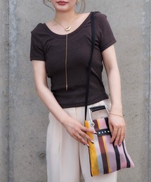 LAULEN | back open round neck rib tee /バックオープン ラウンドネック 半袖 リブTシャツ(Tシャツ/カットソー)