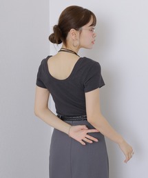 back open round neck rib tee /バックオープン ラウンドネック 半袖 リブTシャツ