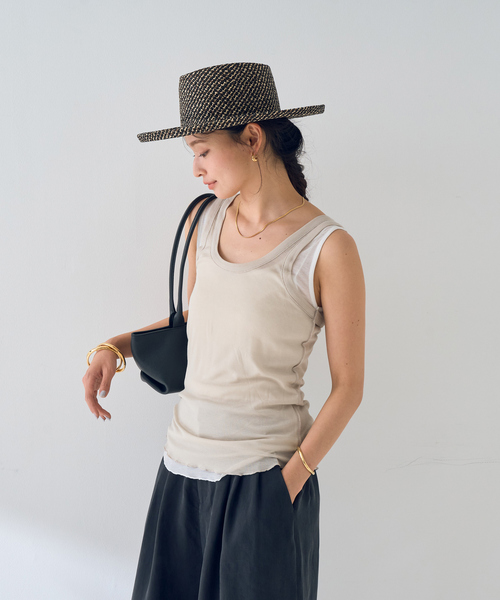 Rouge vif Anna(ルージュヴィフアンナ)の「【2枚セット】レイヤードカットタンクトップ/裾メローデザイン(タンクトップ・レディース・チャコールグレー/ベージュ・フリー)」の9枚目の写真