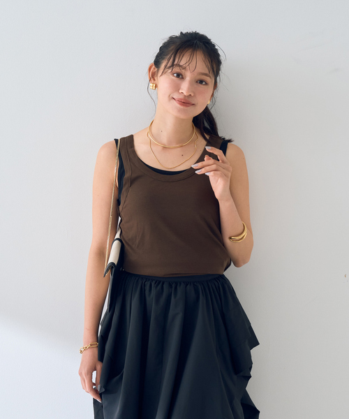 Rouge vif Anna(ルージュヴィフアンナ)の「【2枚セット】レイヤードカットタンクトップ/裾メローデザイン(タンクトップ・レディース・チャコールグレー/ベージュ・フリー)」の7枚目の写真