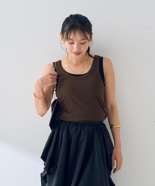 Rouge vif Anna(ルージュヴィフアンナ)の「【2枚セット】レイヤードカットタンクトップ/裾メローデザイン(タンクトップ・レディース・チャコールグレー/ベージュ・フリー)」の6枚目の写真