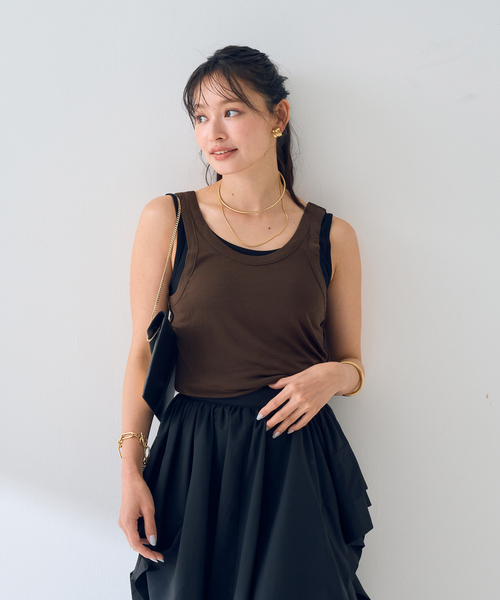 Rouge vif Anna(ルージュヴィフアンナ)の「【2枚セット】レイヤードカットタンクトップ/裾メローデザイン(タンクトップ・レディース・チャコールグレー/ベージュ・フリー)」の5枚目の写真