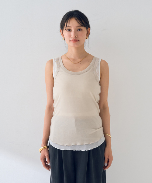 Rouge vif Anna(ルージュヴィフアンナ)の「【2枚セット】レイヤードカットタンクトップ/裾メローデザイン(タンクトップ・レディース・チャコールグレー/ベージュ・フリー)」の20枚目の写真